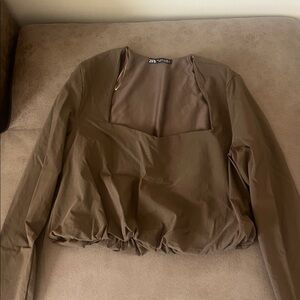 Zara Olive Long Sleeve Blouse
